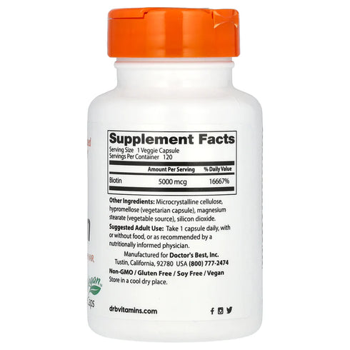 Image of Biotin 5000mcg 120caps supplement facts